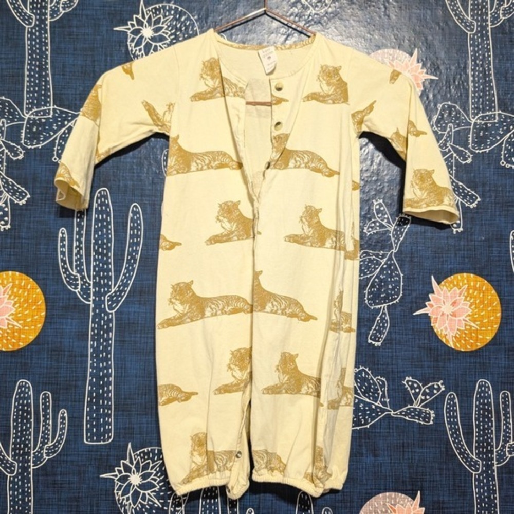 Kate Quinn Organic Cotton Tiger Print Long Sleeve Romper Yellow Size 18-24M